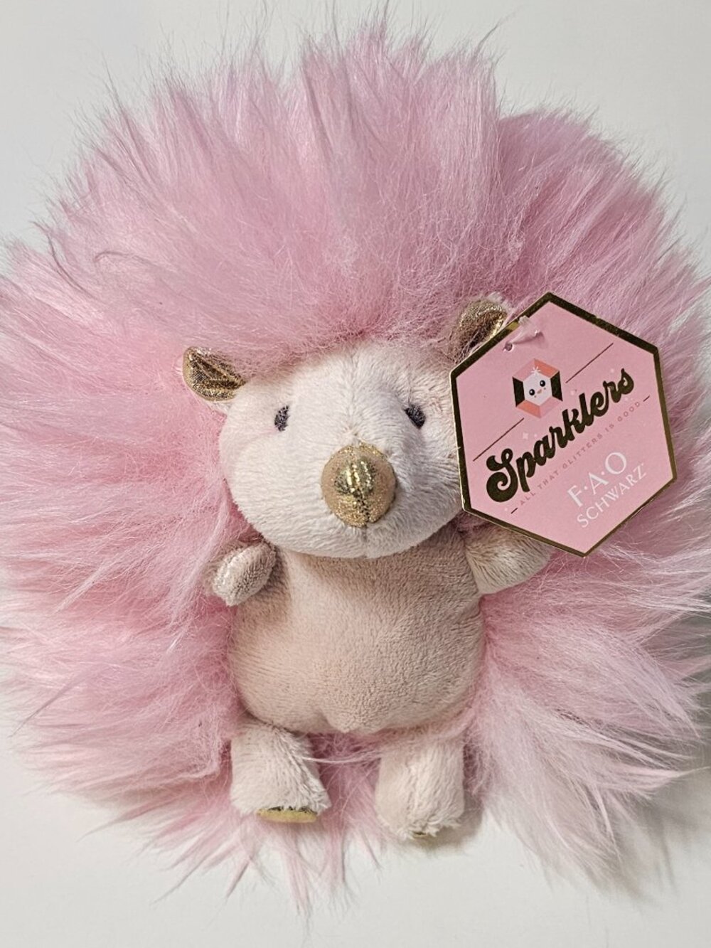 FAO Schwartz Sparklers Hedgehog Animal Pal Pink Plush 6" NWT - Gold Glitter